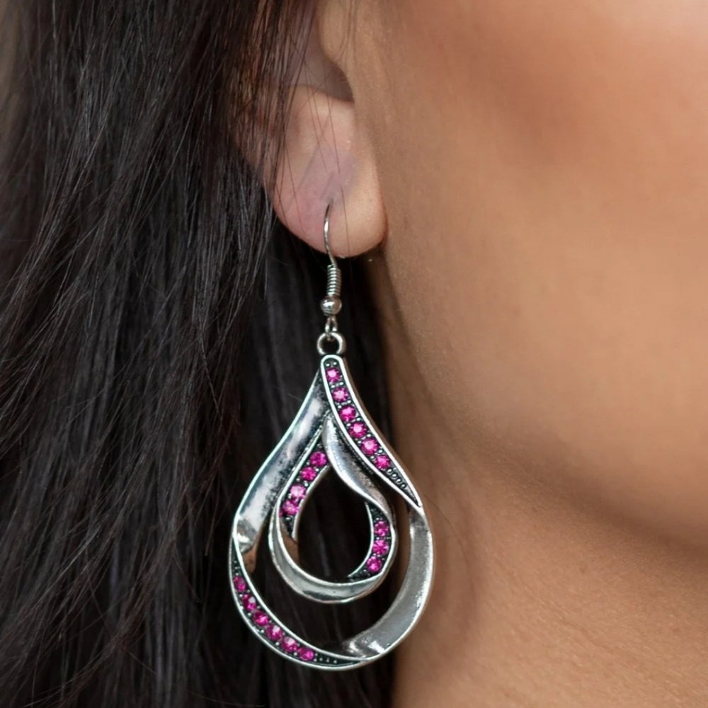 Paparazzi Silver Earrings with Pink Accents Flavor Of The Fleek